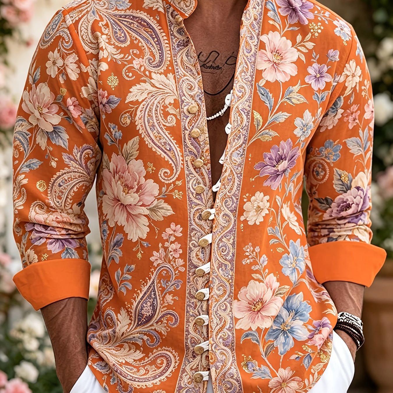Image of Men's Dress Shirts Oriental Ethnic Vintage Dragon Landscape Floral Print Lightweight Breathable Fabric Casual Bohemian Chic Tops For Daily Festival Events Father's Day Gift Summer Must Have