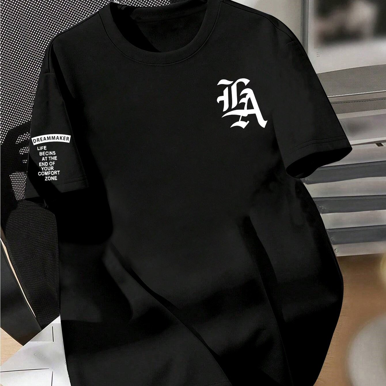 TEMU Collection Directional New Style Simple And Fashionable Printed Round Neck Short Sleeve T-shirt Plus Size Men's Clothing, Plus Size