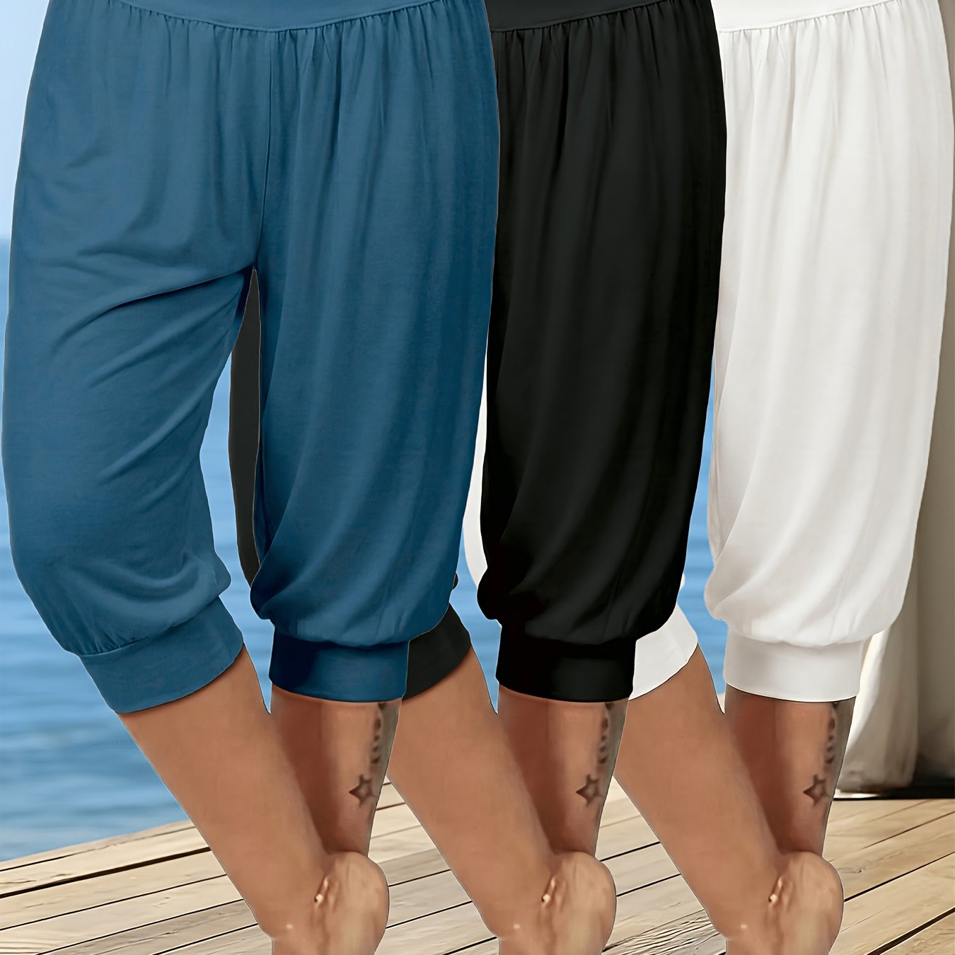 TEMU 3pcs Pack Women's Size Solid Color Capri Pants, Pocketless Comfortable Soft All-match Athletic Outerwear Harem Pants Yoga Pants Jogging Pants