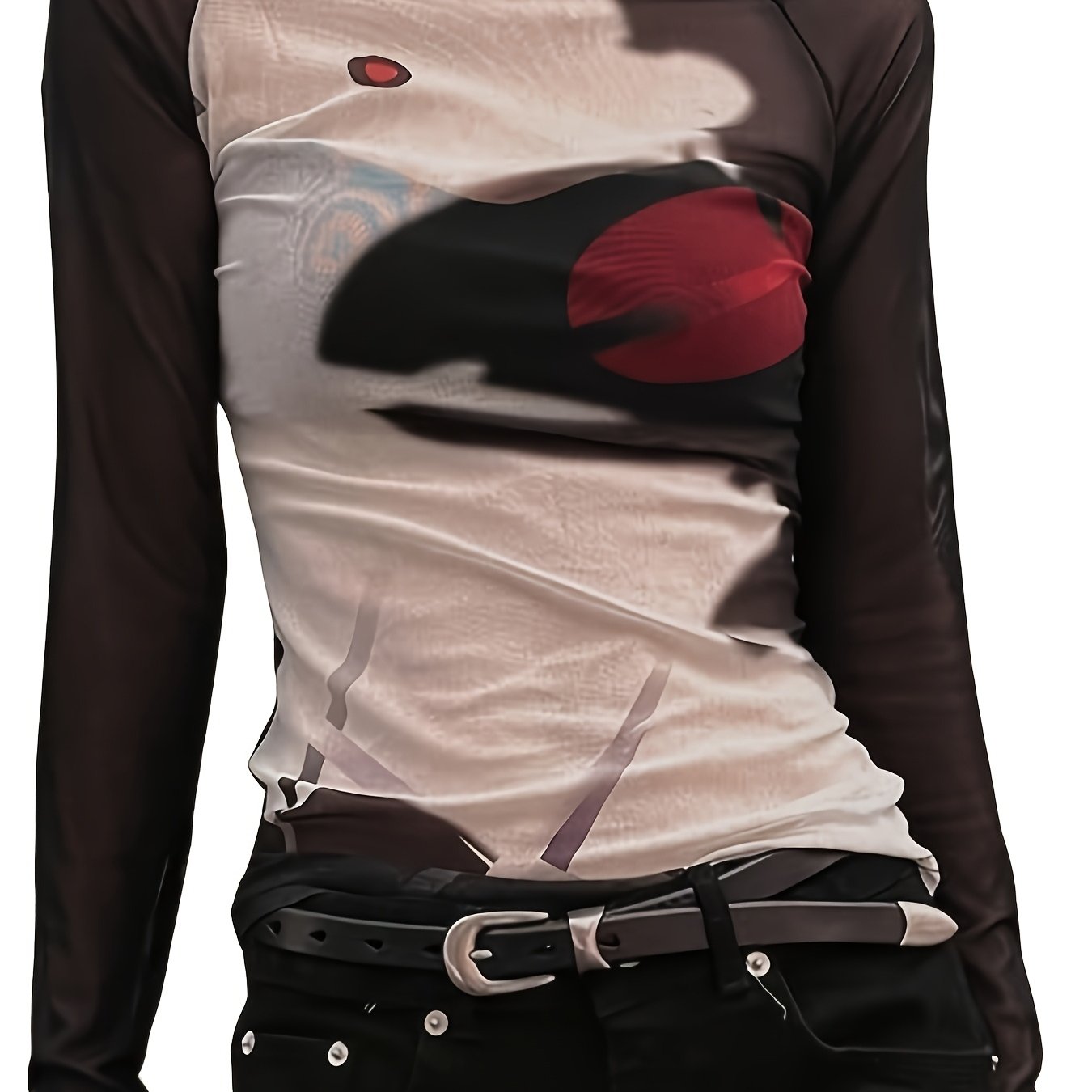 Front-block Printed Raglan Long-sleeve Top