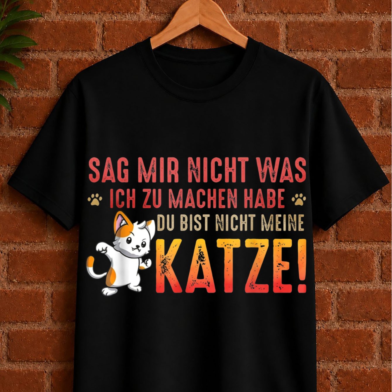 Image of Men's T-shirt You Are Not German Slogan T-shirt Cute Feline Portrait With Red Orange Telling Not To Give Orders Unisex All T-shirt Plus Size