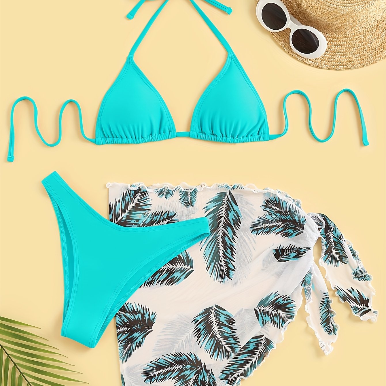 TEMU Women's Fashion Leaf Print Bikini Skirt Set