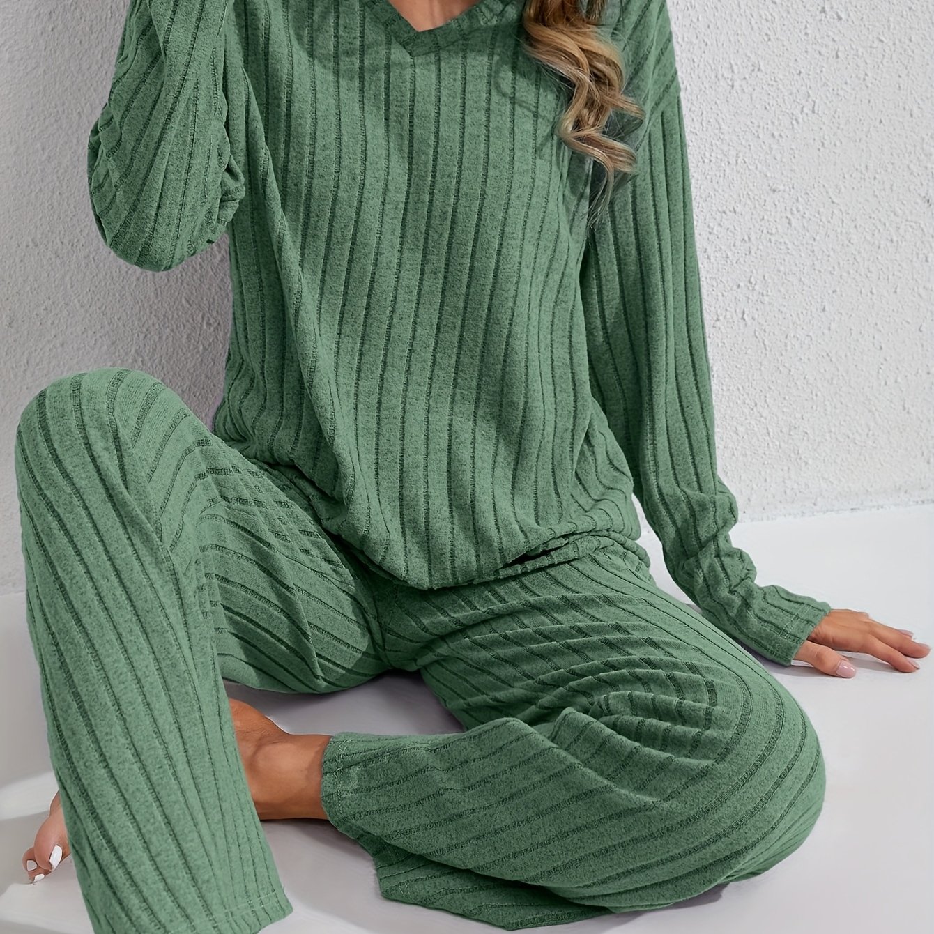 Simple Long-sleeve And Long-pants Solid Color Comfortable And Stylish Plus-size Women's Loungewear Set