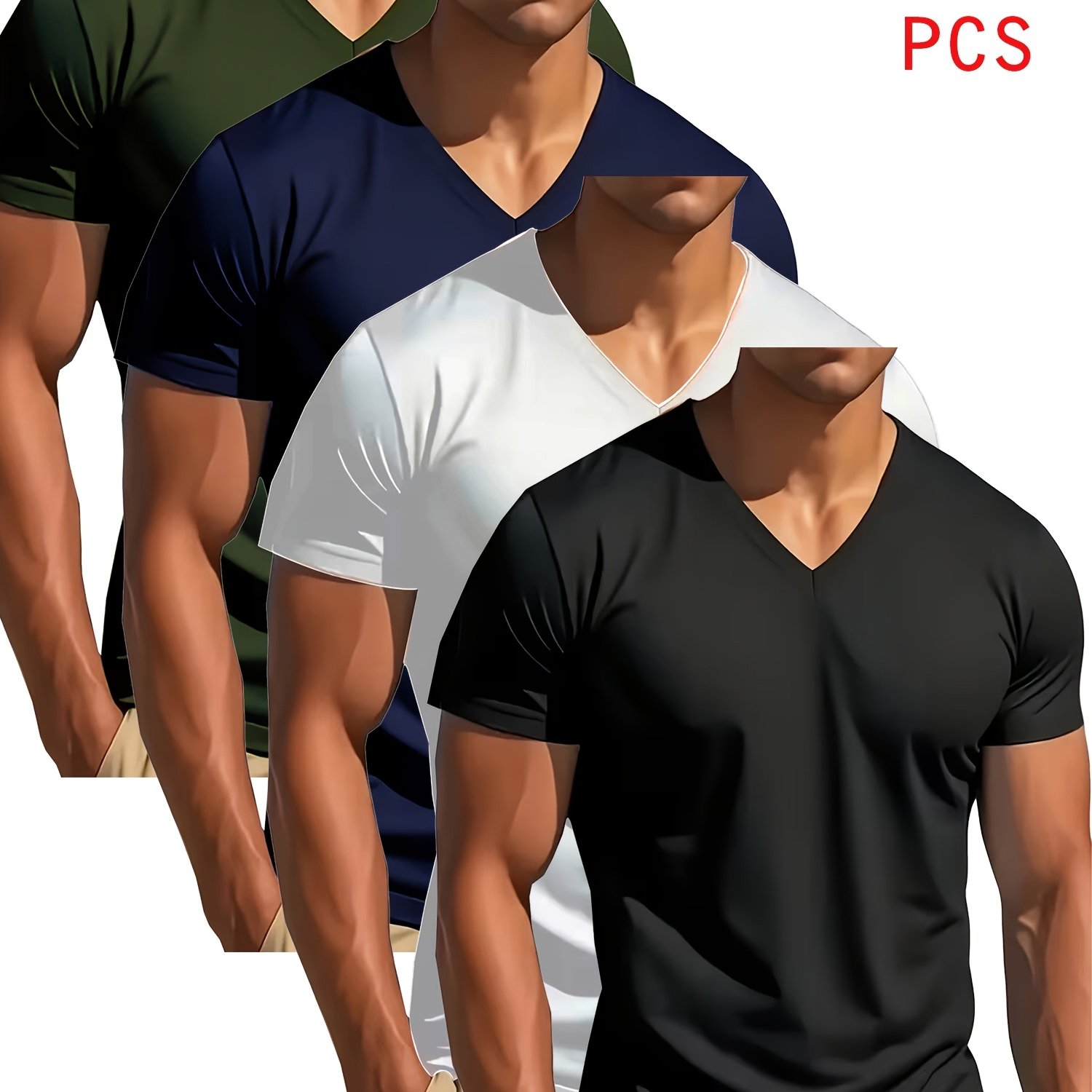 TEMU V-neck T-shirt 4pcs Mixed Pc, Comfortable Than You , Slightly Elastic, Slim Fit, Versatile Design, Men's Short-sleeved T-shirt, Sweatshirt,