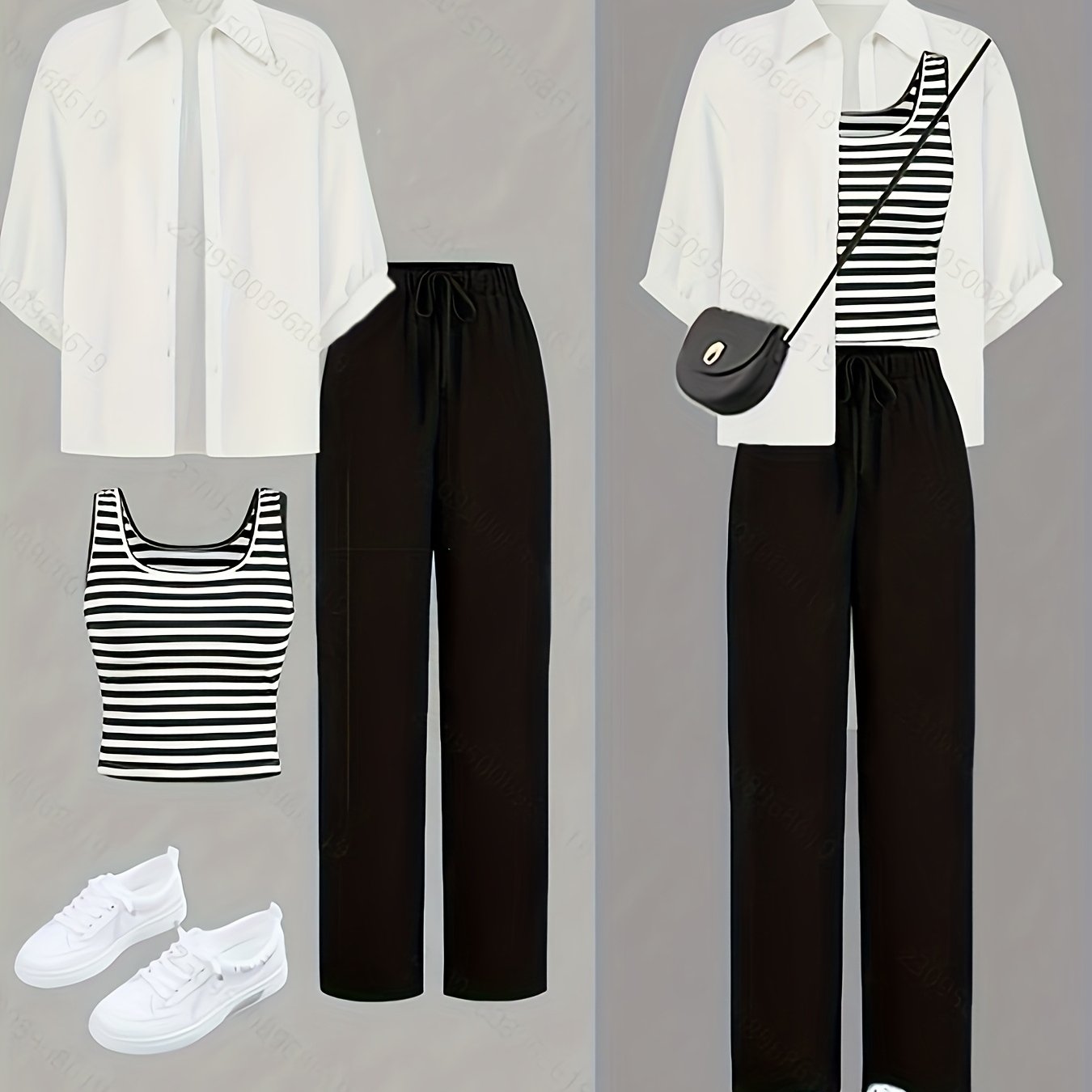 E-shop Damen Casual 3-teiliges Hosen-Set mit lässiger Weste, Hemd Weitbeinigen Hosen, geeignet für den , Pendeln, Dates Knopfleisten-Oberteile. Ideal