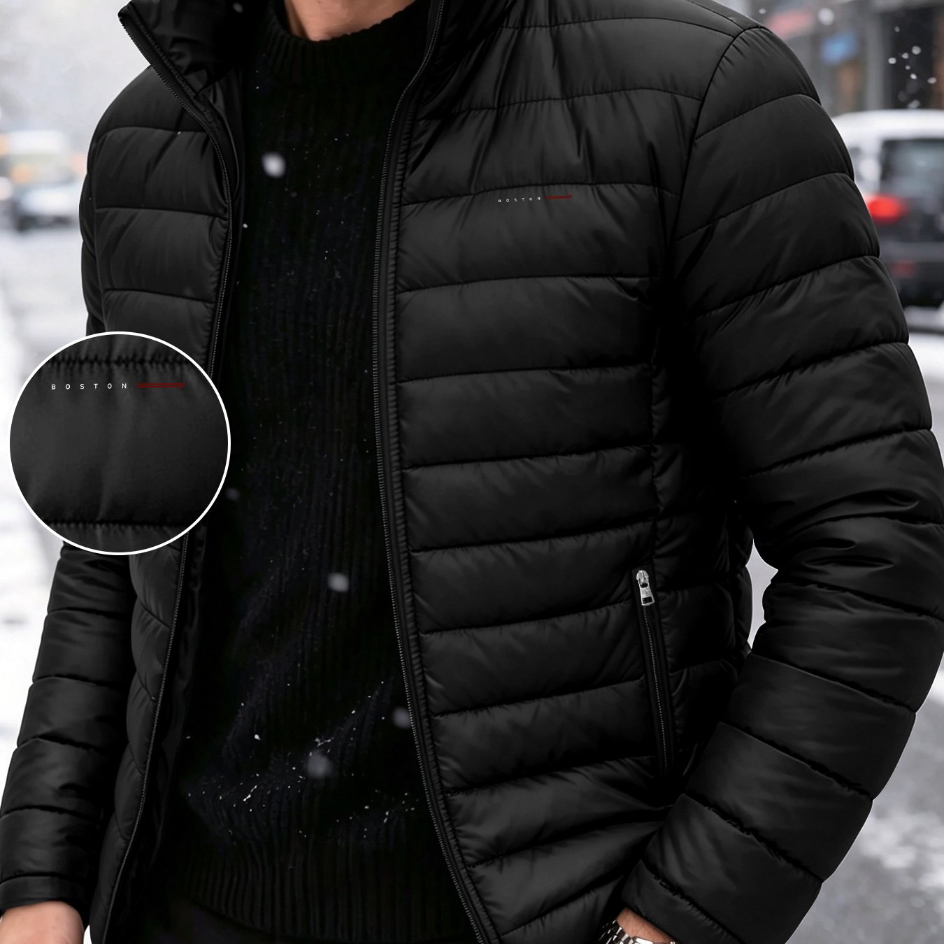 TEMU Men's Autumn/winter Casual Stand Collar Padded, Simple Letter Stripe Pattern, Stylish, Comfortable, And Versatile Padded Jacket