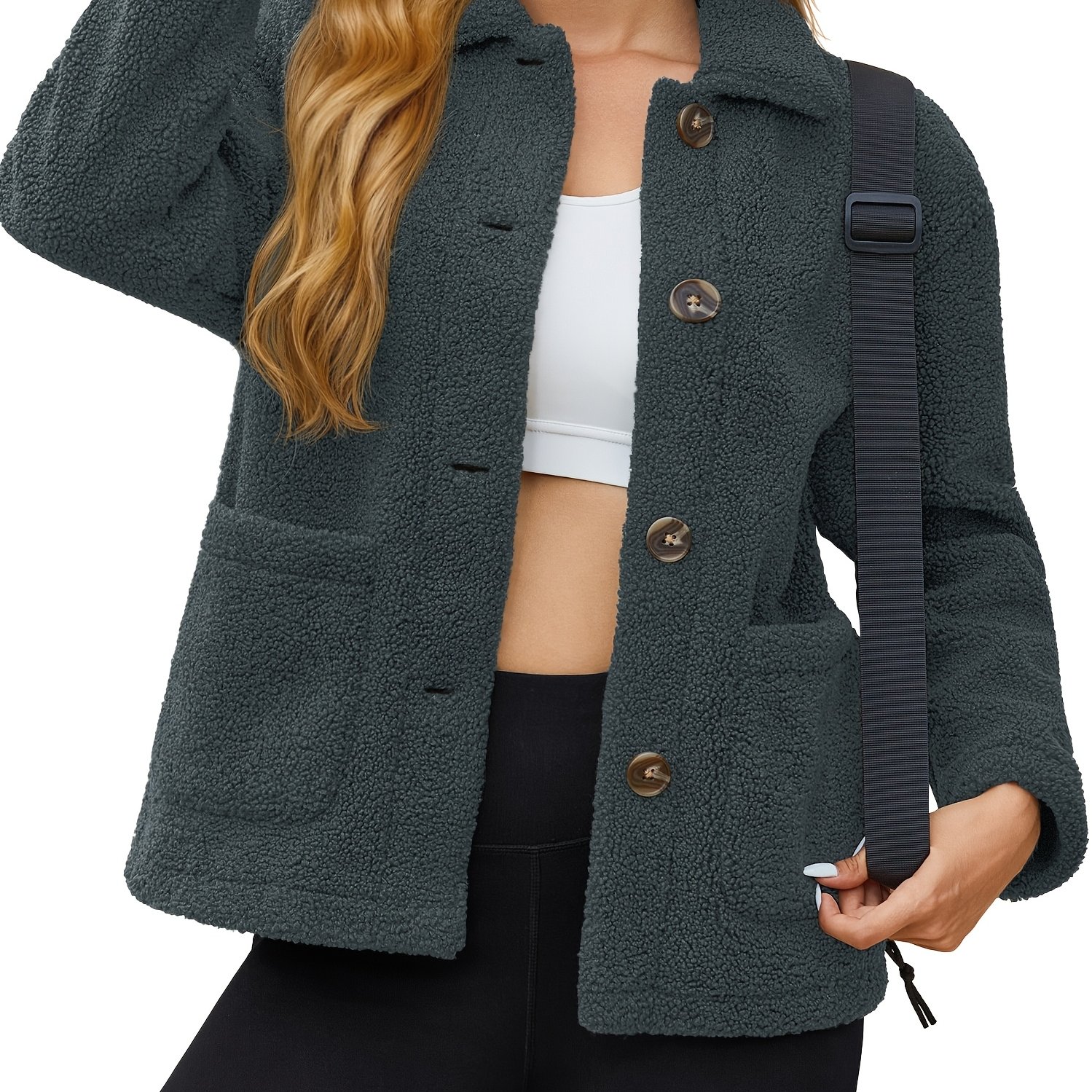 Women's Warm Jacket Lapel Collar Button Closure Warm Coat With Side Pockets Casual For Autumn Winter Daily Work Vacation Sports