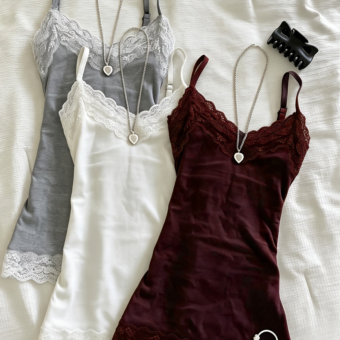 TEMU 3pcs Set Of Women's Fashion Lace Trimmed Cami Tops, Pure Slim Tank, Fall Winter Base Layer Y2k Street Style Outfit