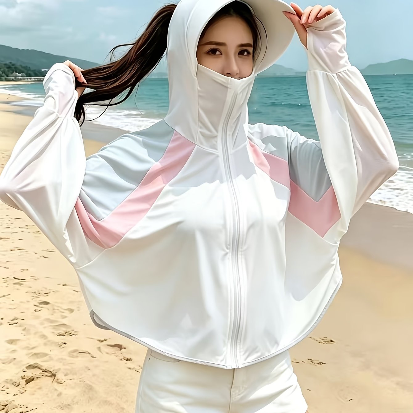 TEMU 여성용 재킷, 여름 숏 박쥐 소매 후드 가디건, 해변 휴가 및 우아한 행사에 완벽. 고품질의 피부 친화적이고 통기성 좋은 원단으로 제작, 야외 레저, 사이클링, 데일리용으로 적합. 스타일리시하고 활용도 높은 컬러 블록 디자인. 다용도 숄 스타일 캐주얼 재킷은