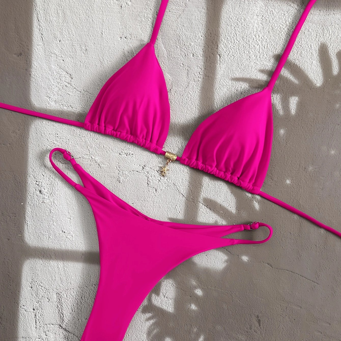 E-shop Modischer, sexy, einfarbiger Cami-BH und Slip-Bikini-Set, Sommer Strand Bademode