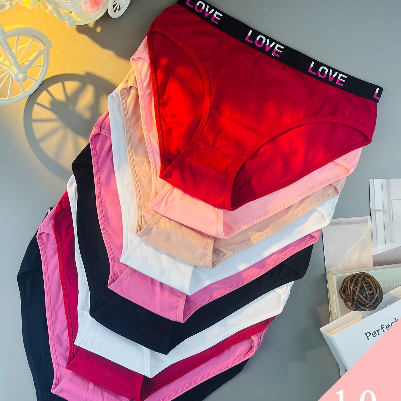 Image of 10pcs [curve Lady Underwear] Large Size Panties For Women Brief Breathable Underwear Cute Letter Print Lady Panty, Abdominal Protection, Maternity Underwear, Clothing Gifts (colors Random Delivery)