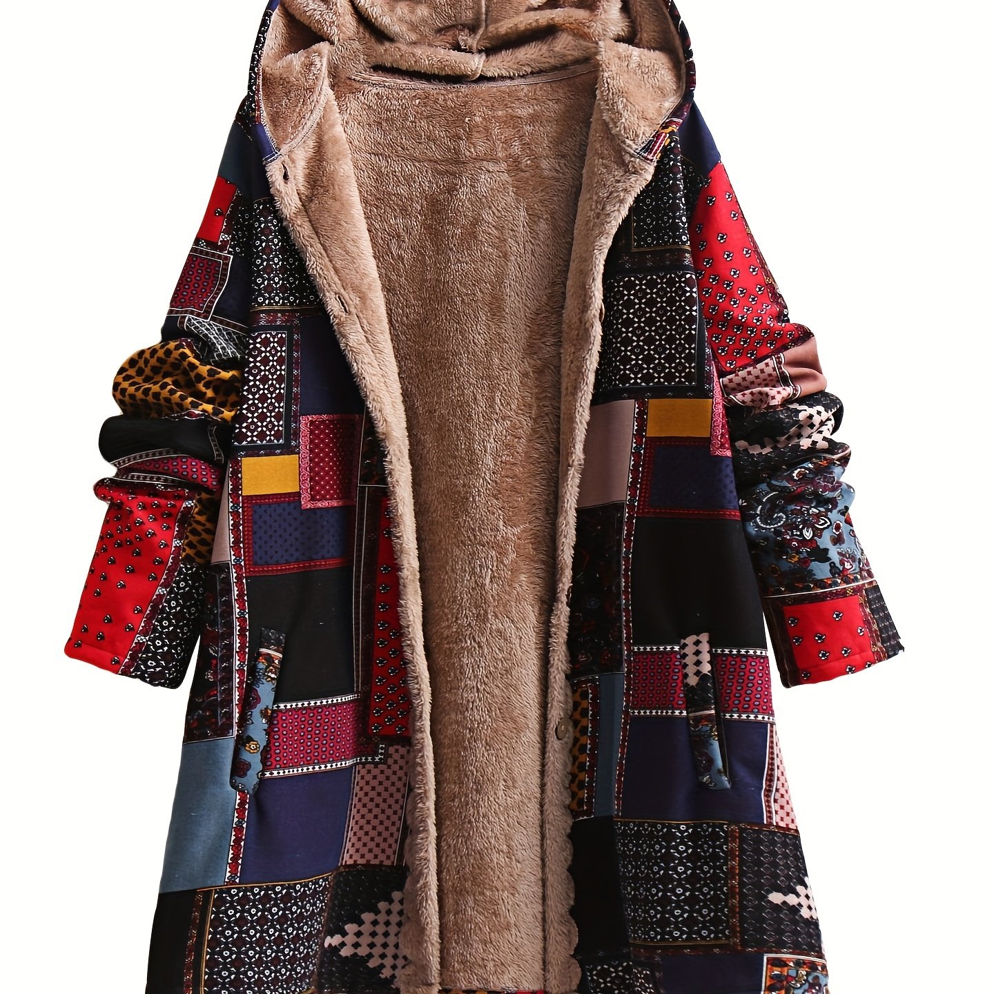 Dd04091206 Women's Autumn/winter New Arrival Printed -lined Thickened Single-breasted Hooded Long-sleeve Jacket With Pockets