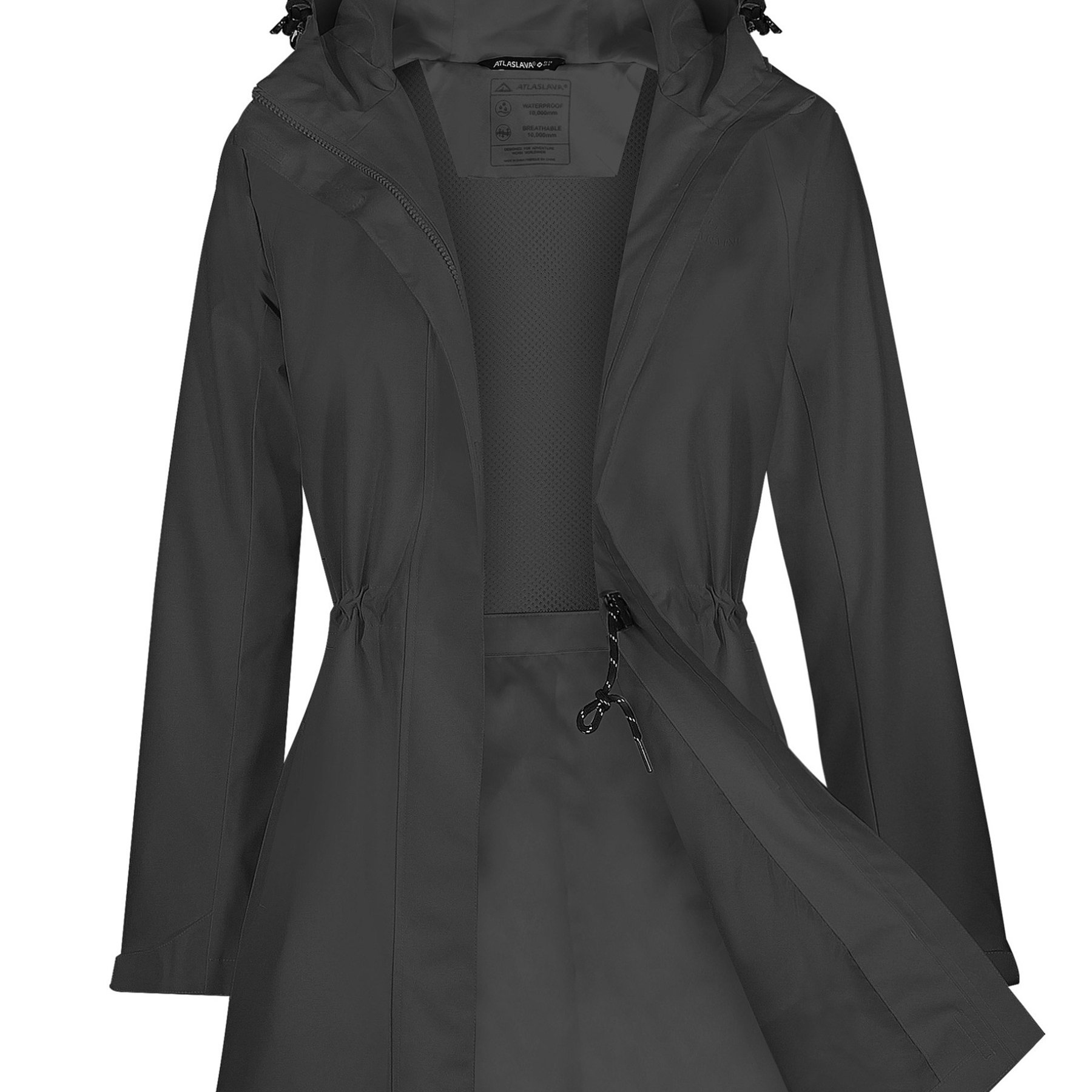 Women's Long Trench Coat Jacket Lightweight Transition Trench Coat, Hooded With Drawstring Zipper Design, Outdoor Trench Coat