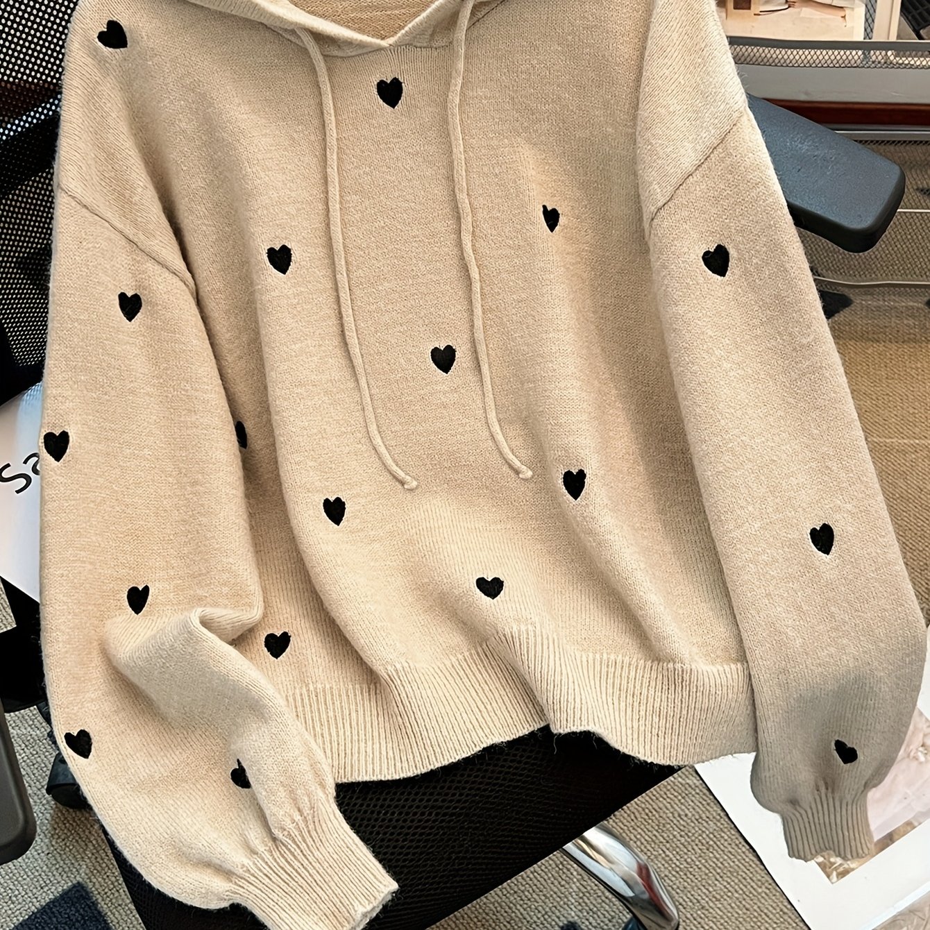 Embroidery Hoodie Sweater, Fall Winter Casual Lantern Sleeve Pullover, Beautiful Women's Clothing