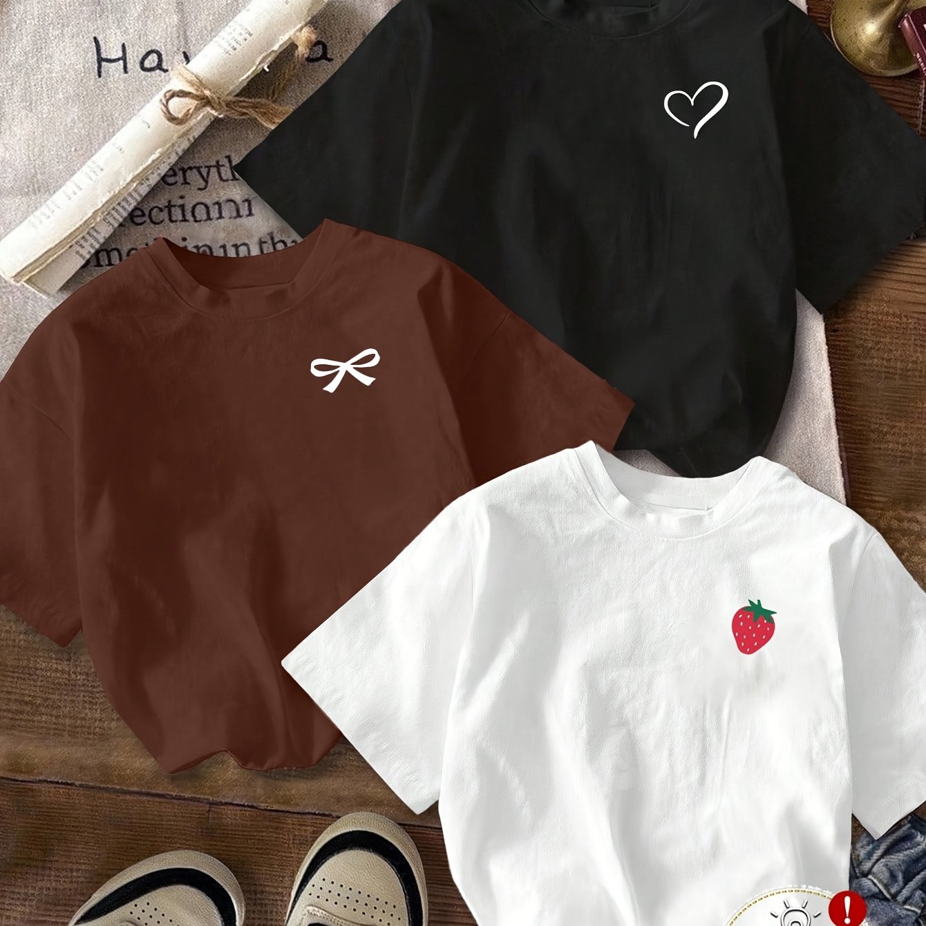 TEMU 3pcs Set ' Fashion Y2k Clothes Slim Women's Women's Short T-shirt Spring, Summer, Autumn And Winter Base Shirt Round Neck Short-sleeved Slim Fit