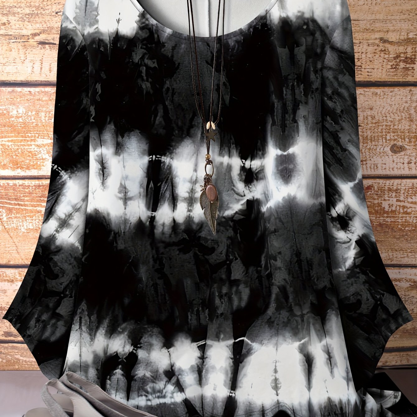 Plus Size - Plus Size - Plus Size Tie-dye Fashion T-shirt - Loose Round Neck, Casual Trendy Long Sleeve - Curvy Women's Everyday , Premium Printed Apparel