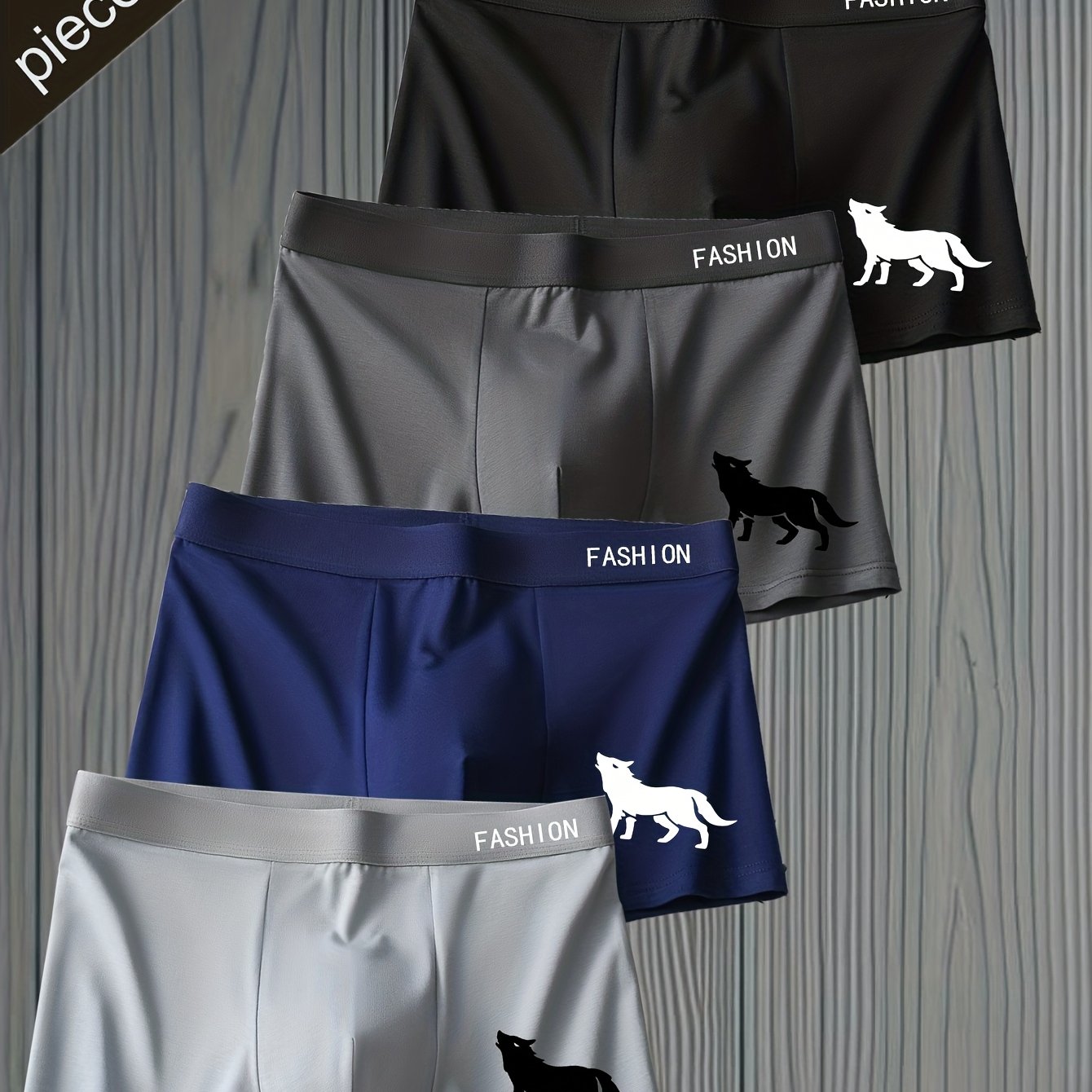 E-shop Zufällige 4er-Pack Herren-Boxershorts – Diese Herren-Boxershorts verfügen über einen Wolfsdruck mit Ausstrahlung. Erhältlich in vier schlichten,