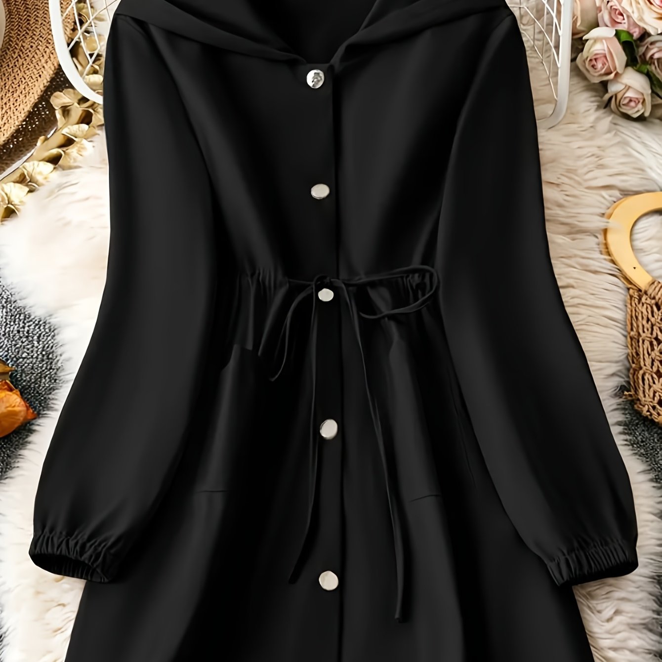 TEMU Eleganter stilvoller vielseitiger Trenchcoat für Damen mit Kapuze taillierendem Schnitt