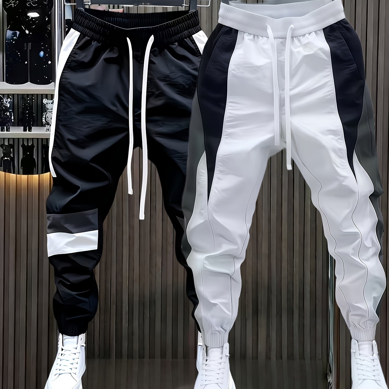 TEMU 2pcs Set Men's Versatile 2 Styles Contrast Drawstring Regular Casual Athletic Long Pants, Summer Men's Outdoor Long Trousers