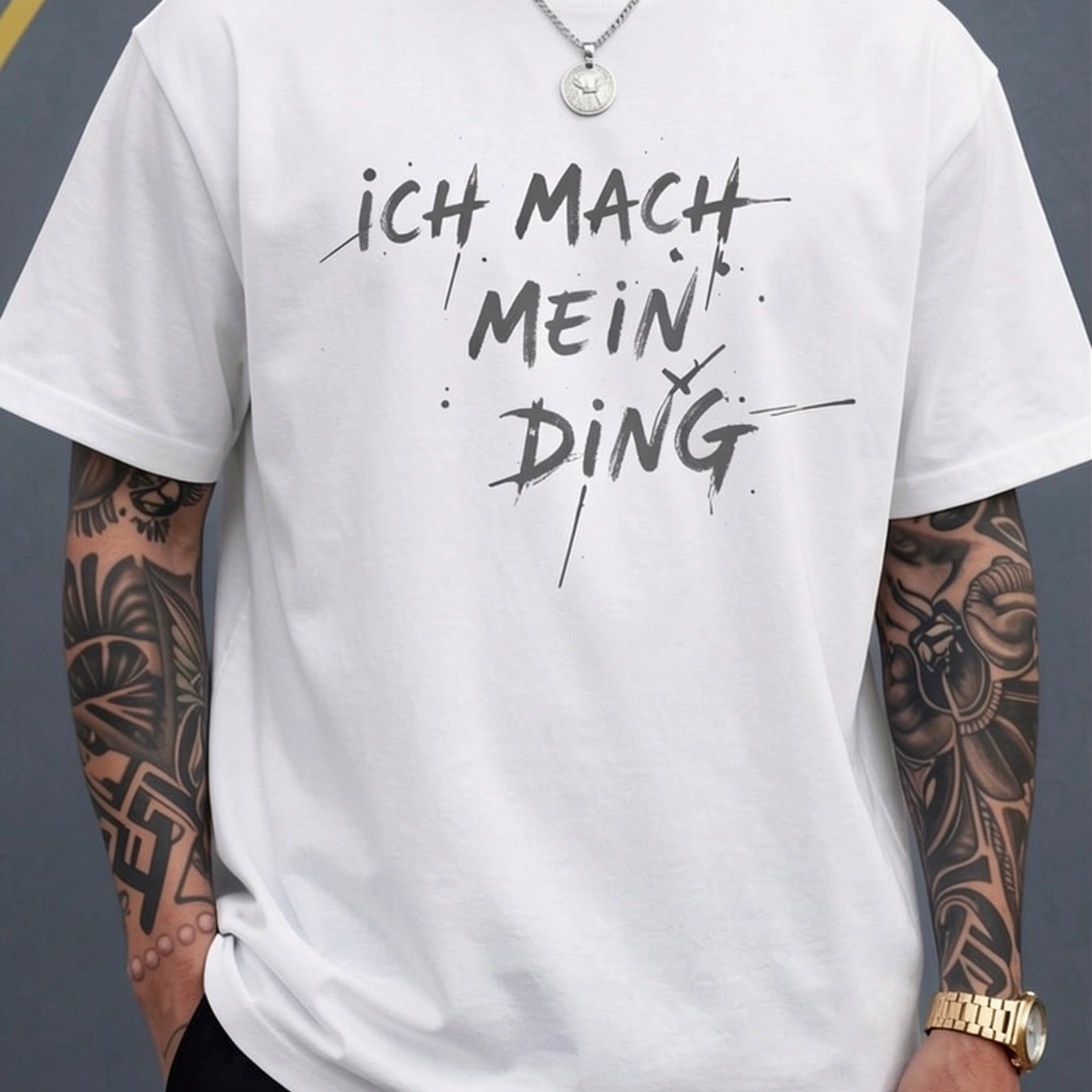 '' Funny Print Short-sleeve Men's T-shirt For Industrial Metal Fans, German Enthusiasts, And Hardcore Fans- , Comfortable, Trendy T-shirt