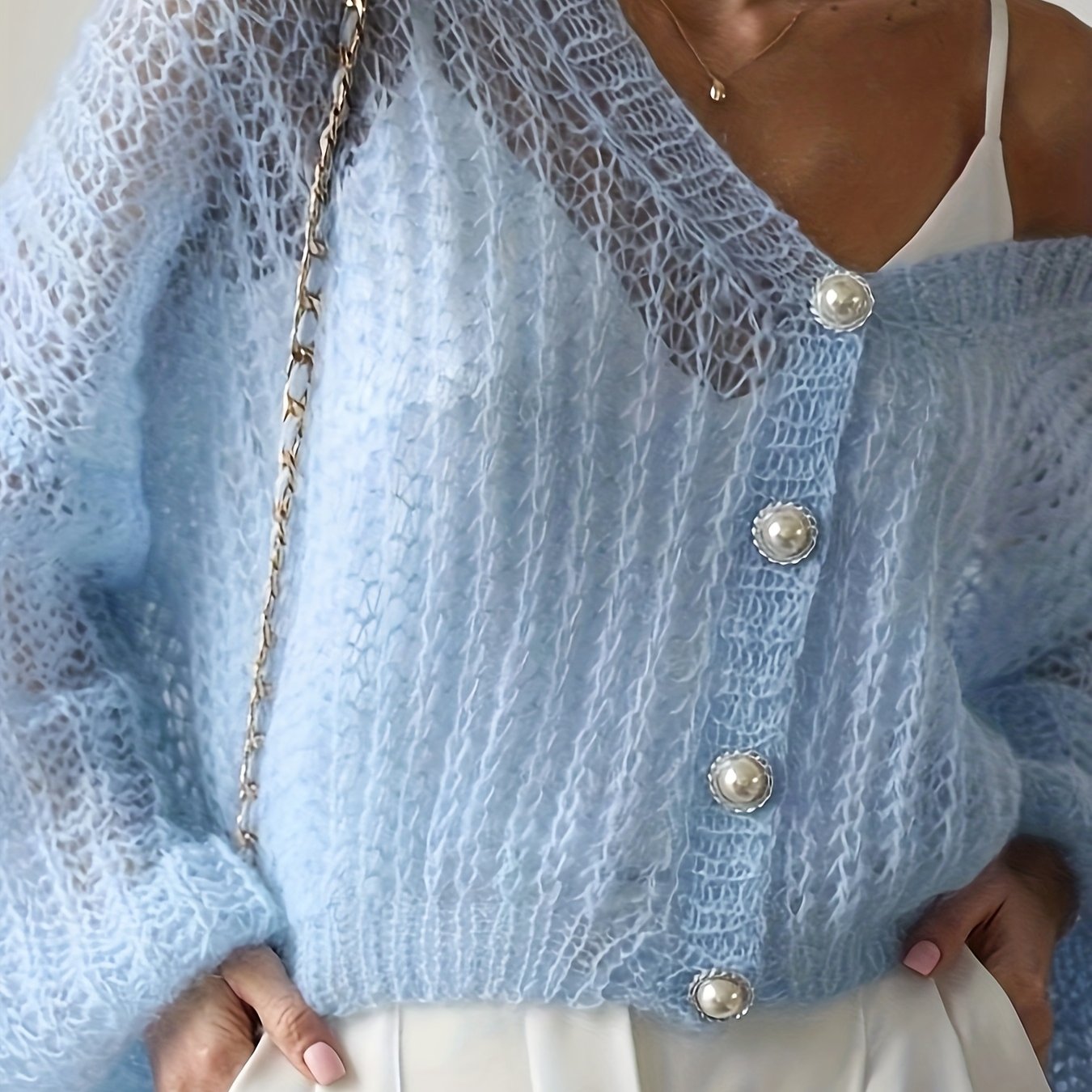 Image of Stylish Single-button Cardigan, Comfortable Short-length Long-sleeve Jacket, Perfect For Casual Commuting
