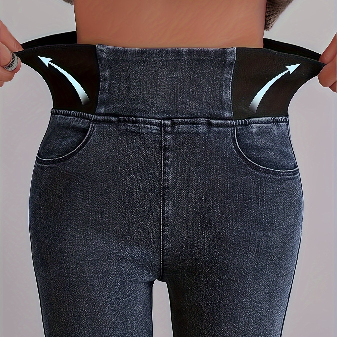 Spliced Elastic Waistband Jeans, Plus Size, -lifting Pencil Pants, Gray Skinny Jeans