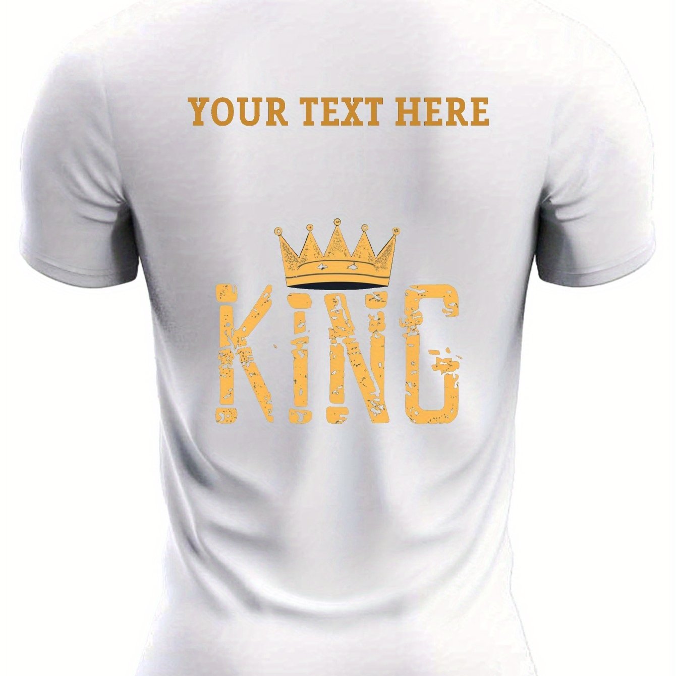 TEMU Customized Men's T-shirt With A Crown Your Personalized Text Printed On The Back White Ink Transfer Printing