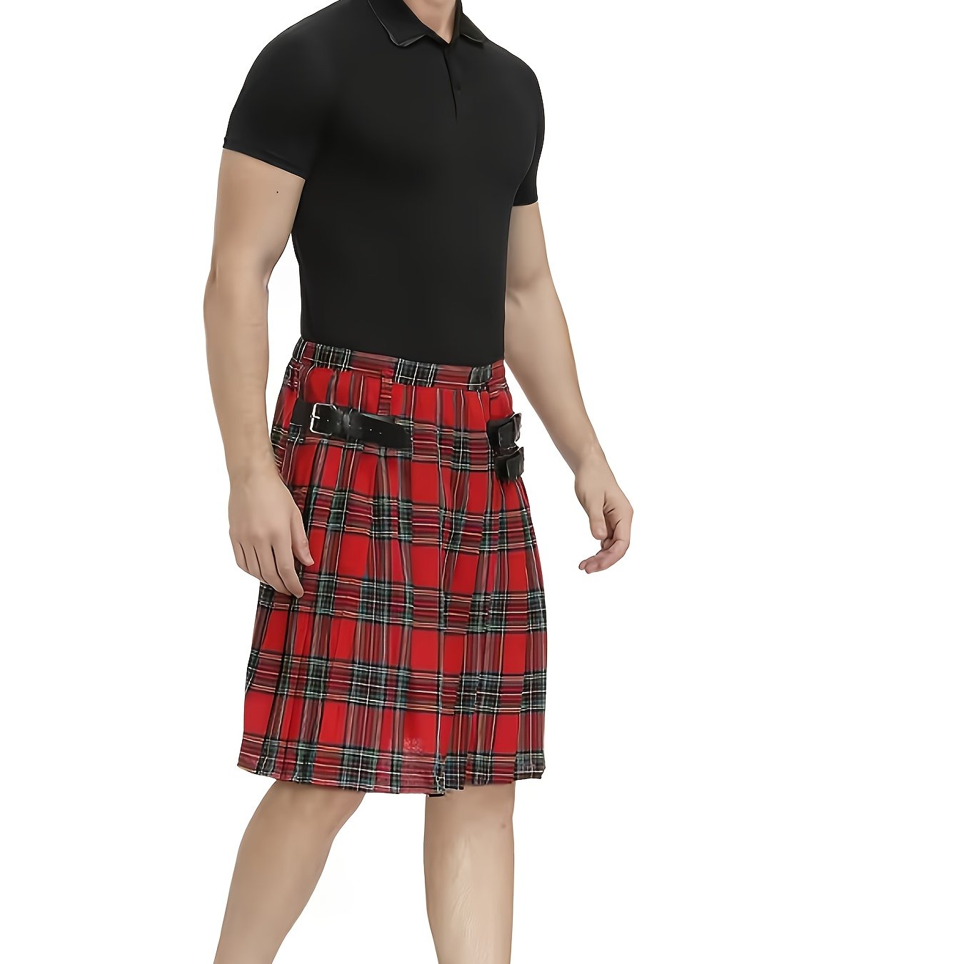 TEMU European And American Spring/summer Men's Scottish Kilt/tartan/ Festival Skirt, Checkered Color-block Pleated Skirt/ Night/'s
