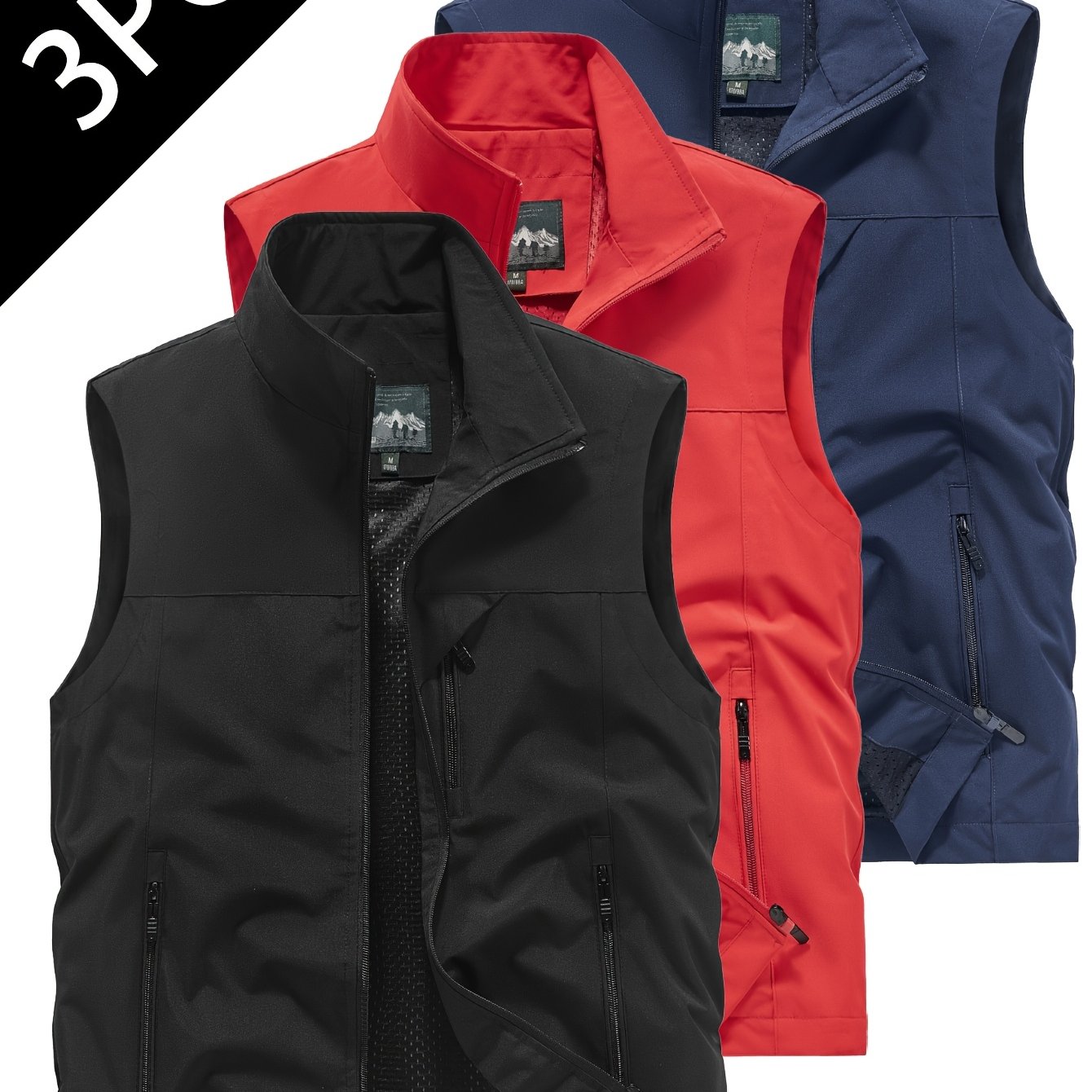 TEMU 3pcs Set 2025 ' Color Casual Vest For Outdoor Hiking And Sports, Simple Classic Men's Fishing Vest