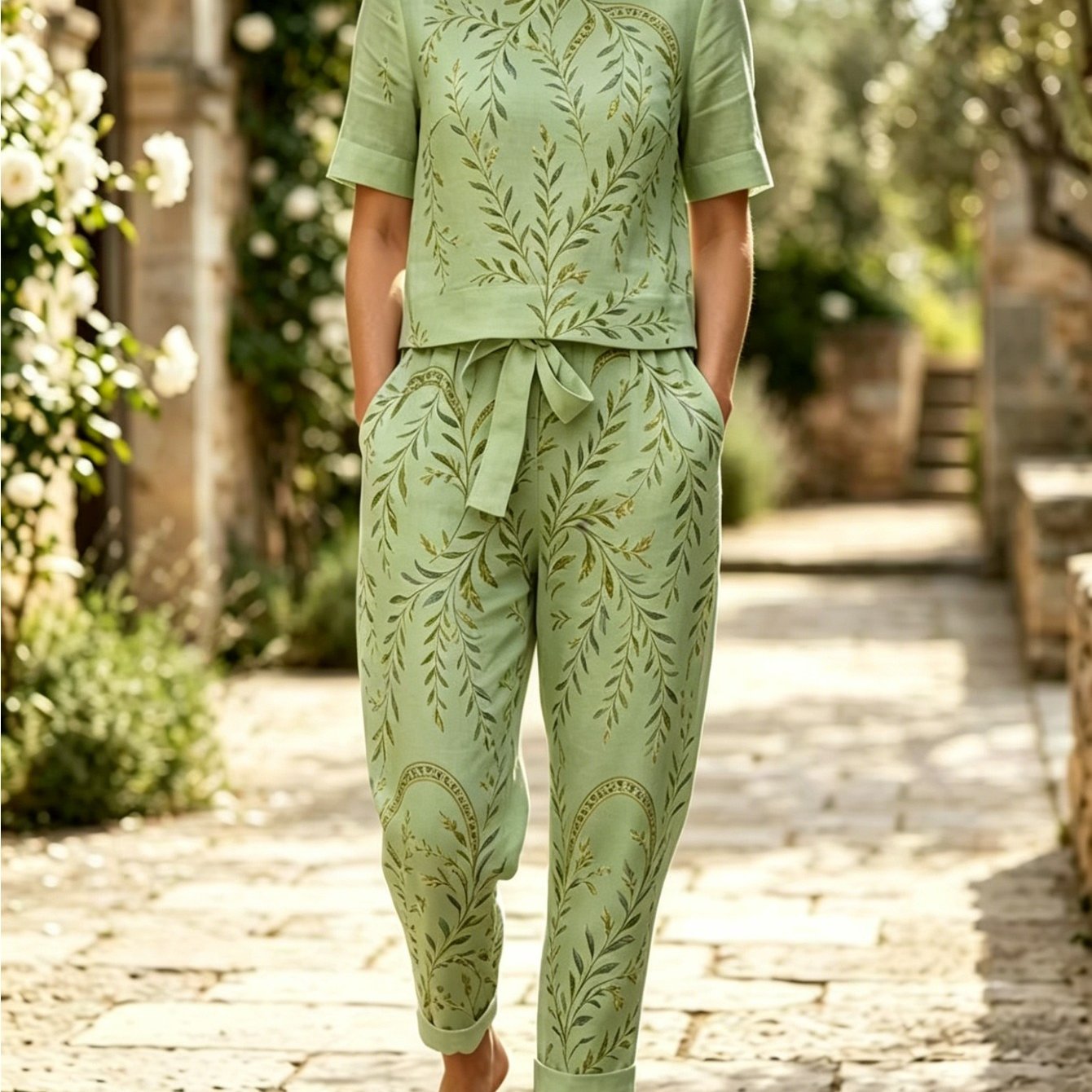 2pcs Set Summer White Set For Women Short-sleeve Top And Casual Matching Pants Lazy Breathable Casual Set