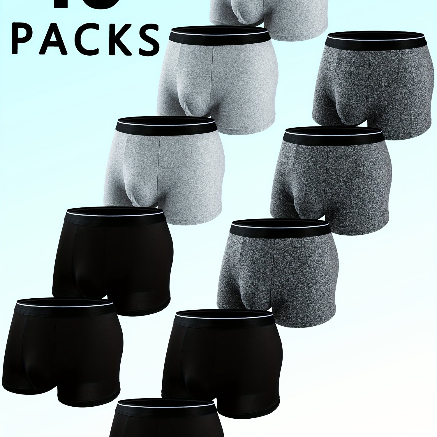 10pcs Set Of Black And White Gray Flat Angle Underwear, Breathable And Comfortable Elastic Flat Angle Shorts, Men's Casual Daily Bottom Underwear