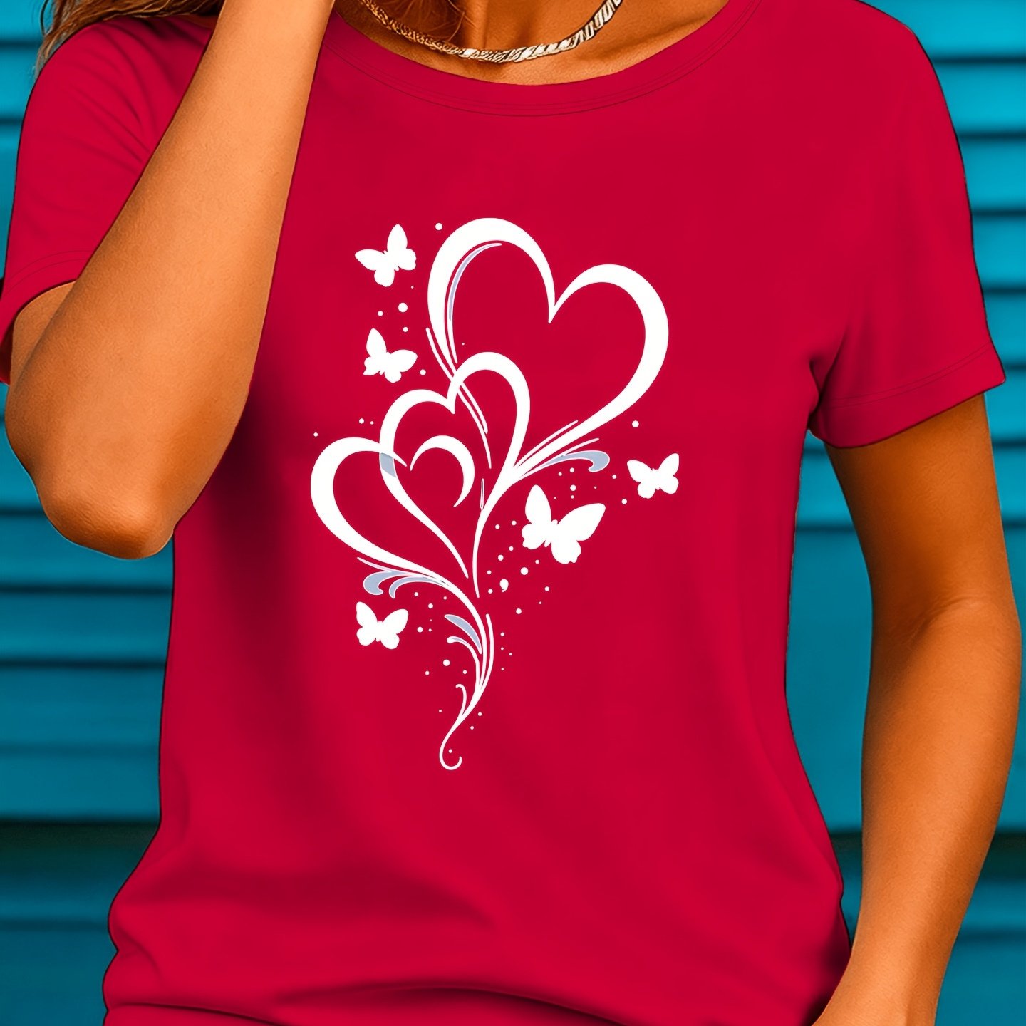 Image of Plus Size, 3388# Short Sleeve New T-shirt Top Women's Summer Essential Travel Dating Mother's Day Gift Vacation Beach Heart