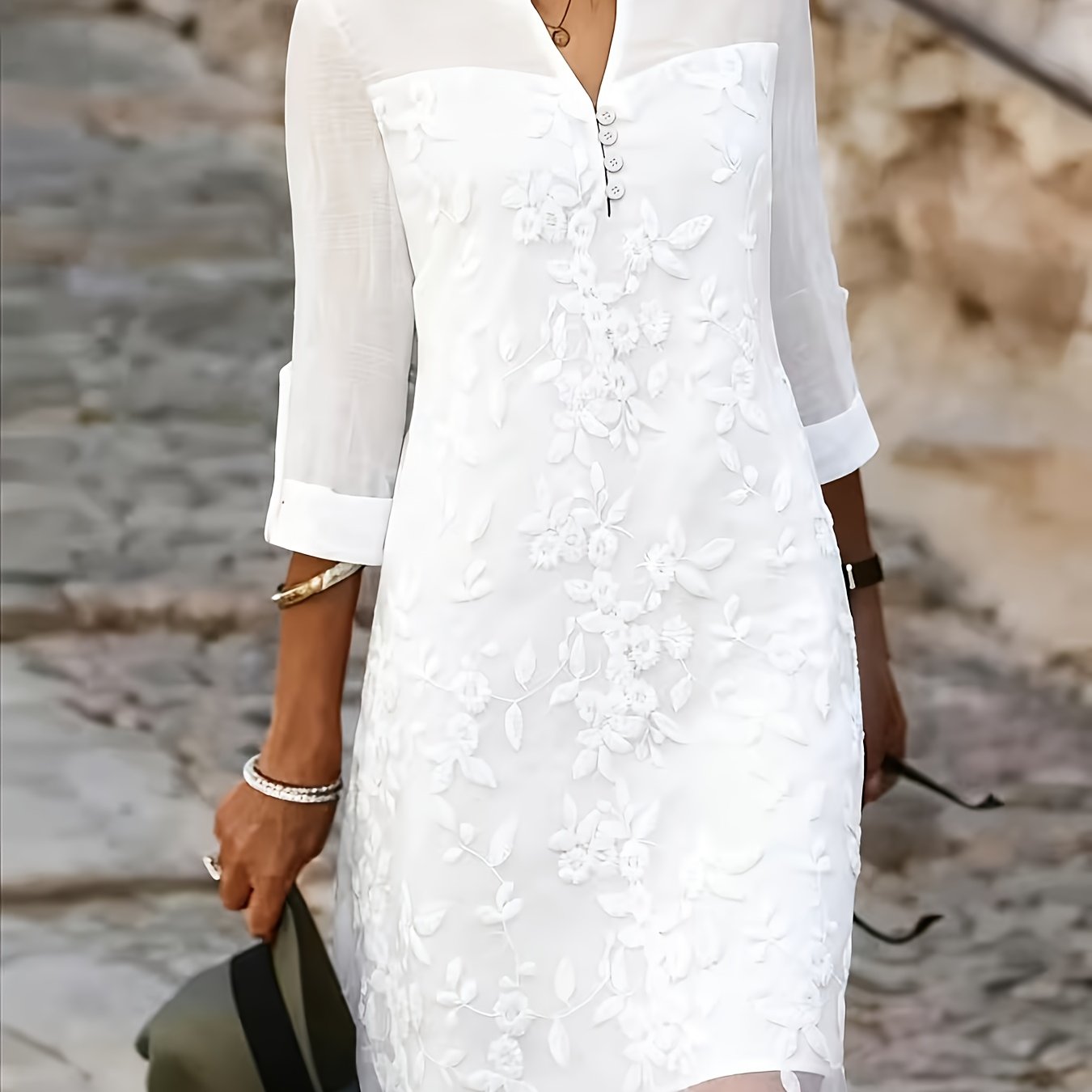 E-shop Spitzenkleid – Formell & Casual für Partys, V-Ausschnitt mit , Ausgestelltem Saum, Ganzjahres-Chic für Damen, Vielseitiges Kleidungsstück,
