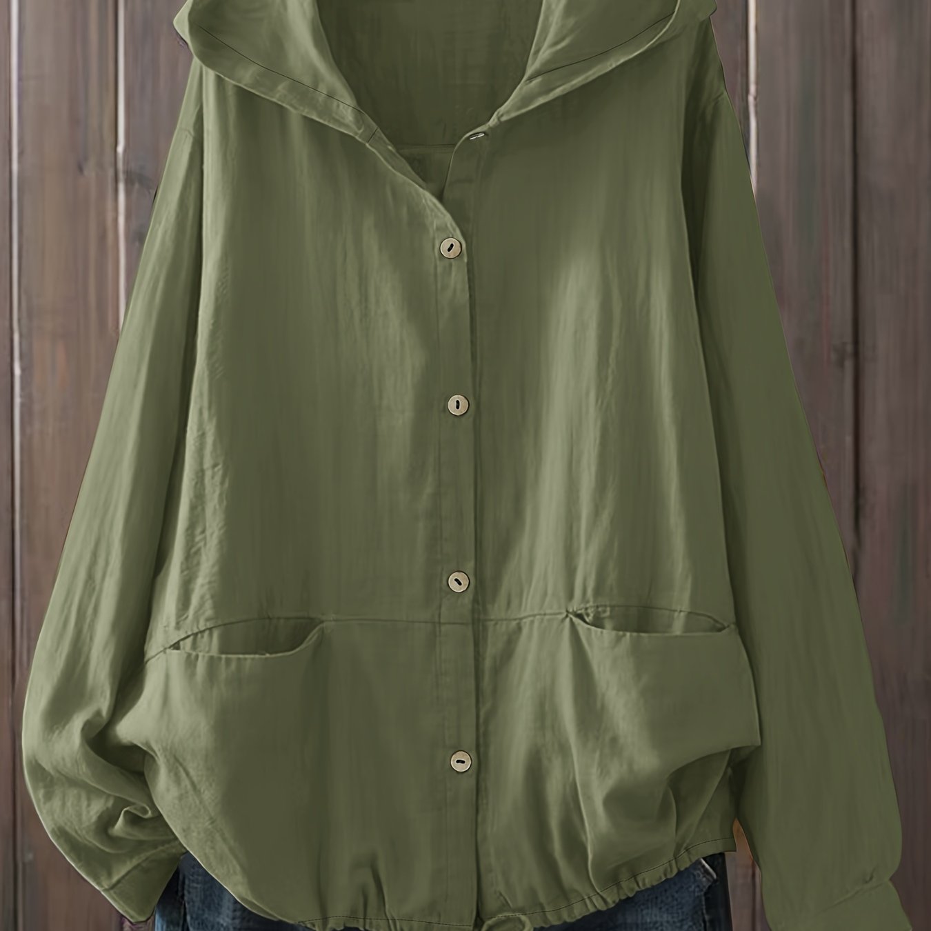 Plus Size - Popular Extension New Style Size Clothing Pocket Hooded Solid Color Easy Elegant Style Jacket