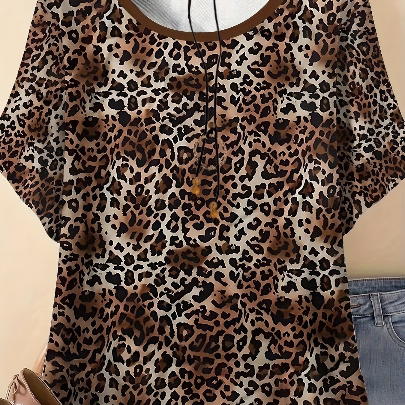 Plus Size - Plus Size - Plus Size Casual Vacation Comfortable And Elegant Style Leopard Print 3d Printed Pattern Women's Round Neck Short Sleeve T-shirt