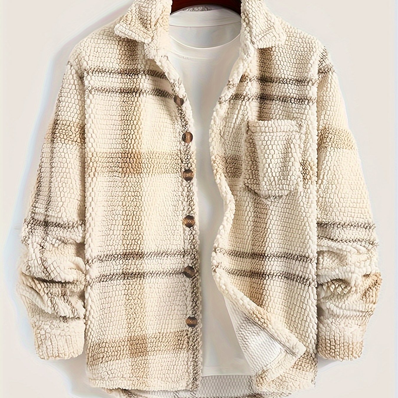 TEMU Men's Casual Fleece Jacket - Warm, & Machine Washable With Pockets For Fall/winter