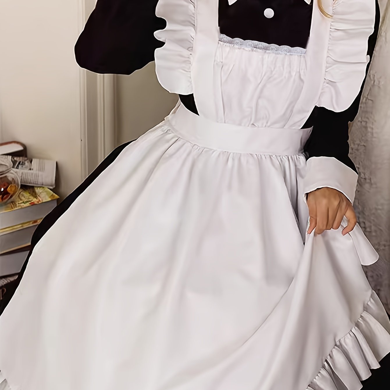 Image of Traditional British Style Maid Costume Long Women's Maid Apron Cute Dress Black Anime Maid Costume Cosplay
