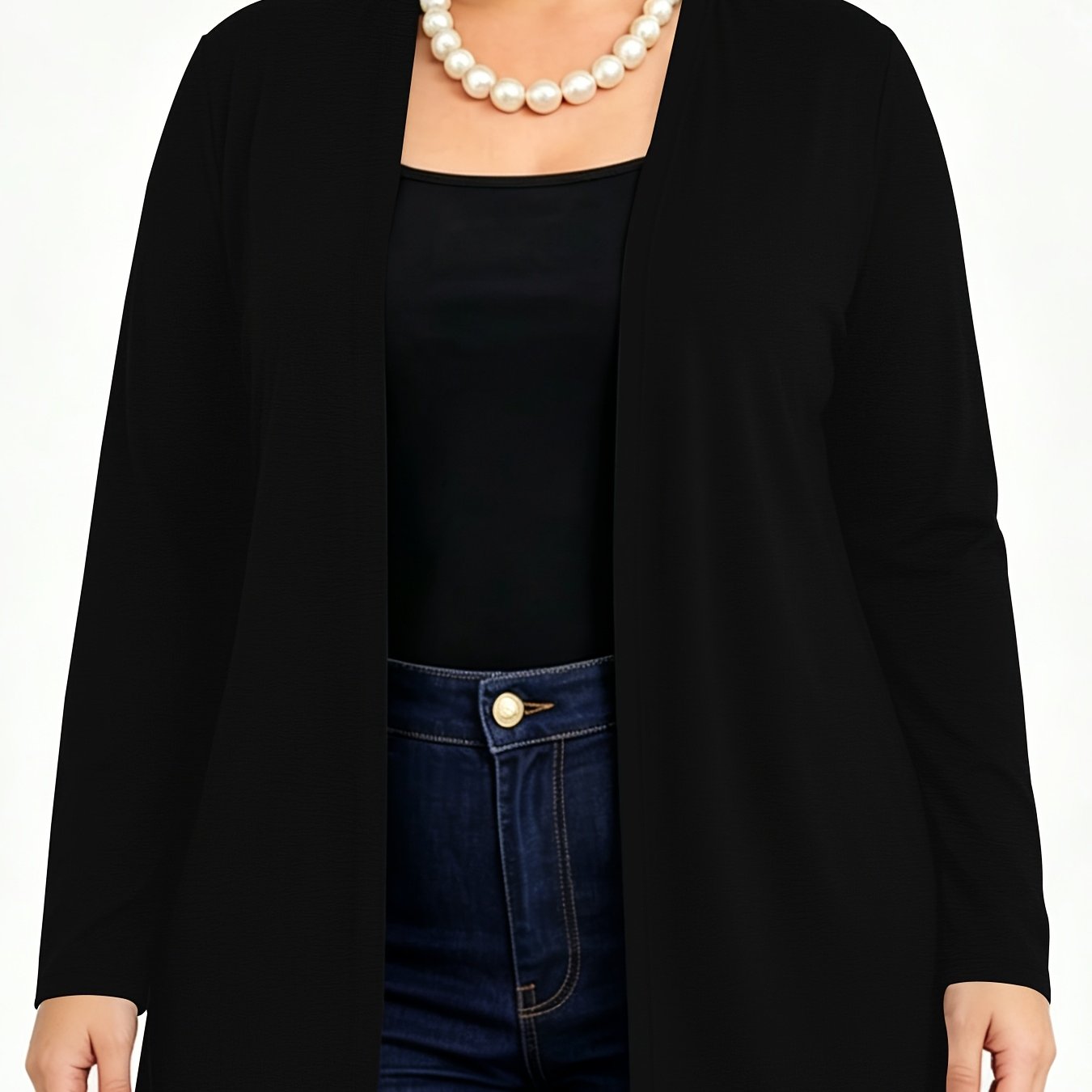 TEMU Plus Size - Women's Elegant Casual Versatile Solid Color Cardigan, , Plus Size Women's Clothing