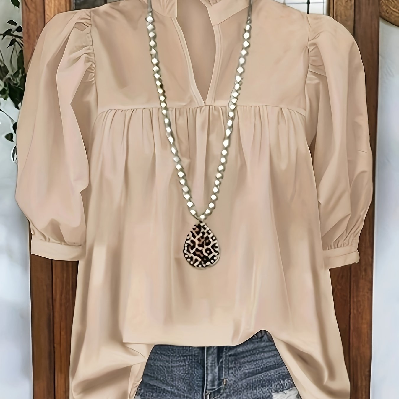 E-shop Frühlings-/Sommermode Neue Damen Bluse im Französischen Stil mit Puffärmeln, Hemd, Pendler, Minimalistisch, Bürokleidung, Retro, Schlicht,