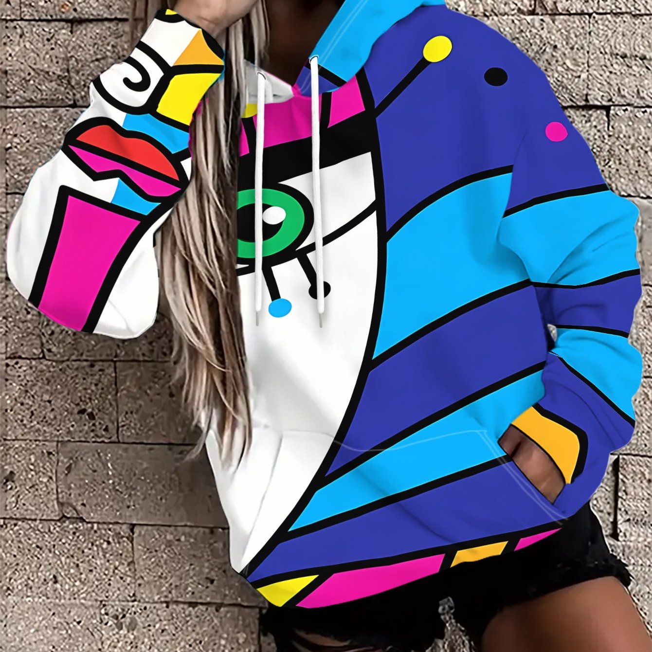 TEMU Sudadera con capucha holgada de para mujer con abstracto colorido - Elástica, fácil de llevar, diseño , holgada , top moderno, que el popular