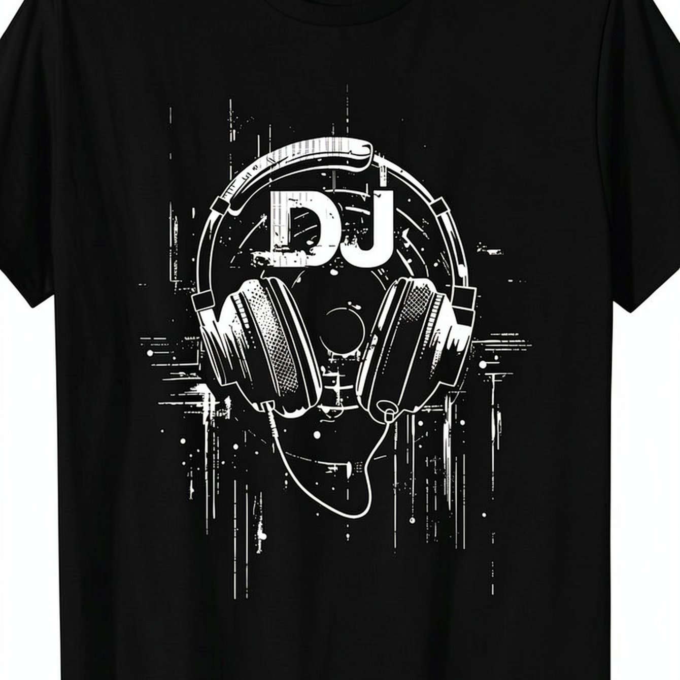 Casque Dj | Regular Fit, Crew Neck, Short Sleeve, Digital Heat Transfer, Geometric Pattern, Perfect For Men, Casual Wear
