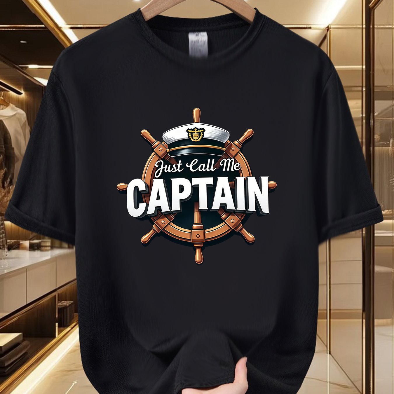 TEMU Men's Graphic T-shirt - Nautical ' Me Captain' Design, Soft And Breathable, 100% Polyester Fiber, Stylish Print, Crew Neck, Short Sleeve Summer