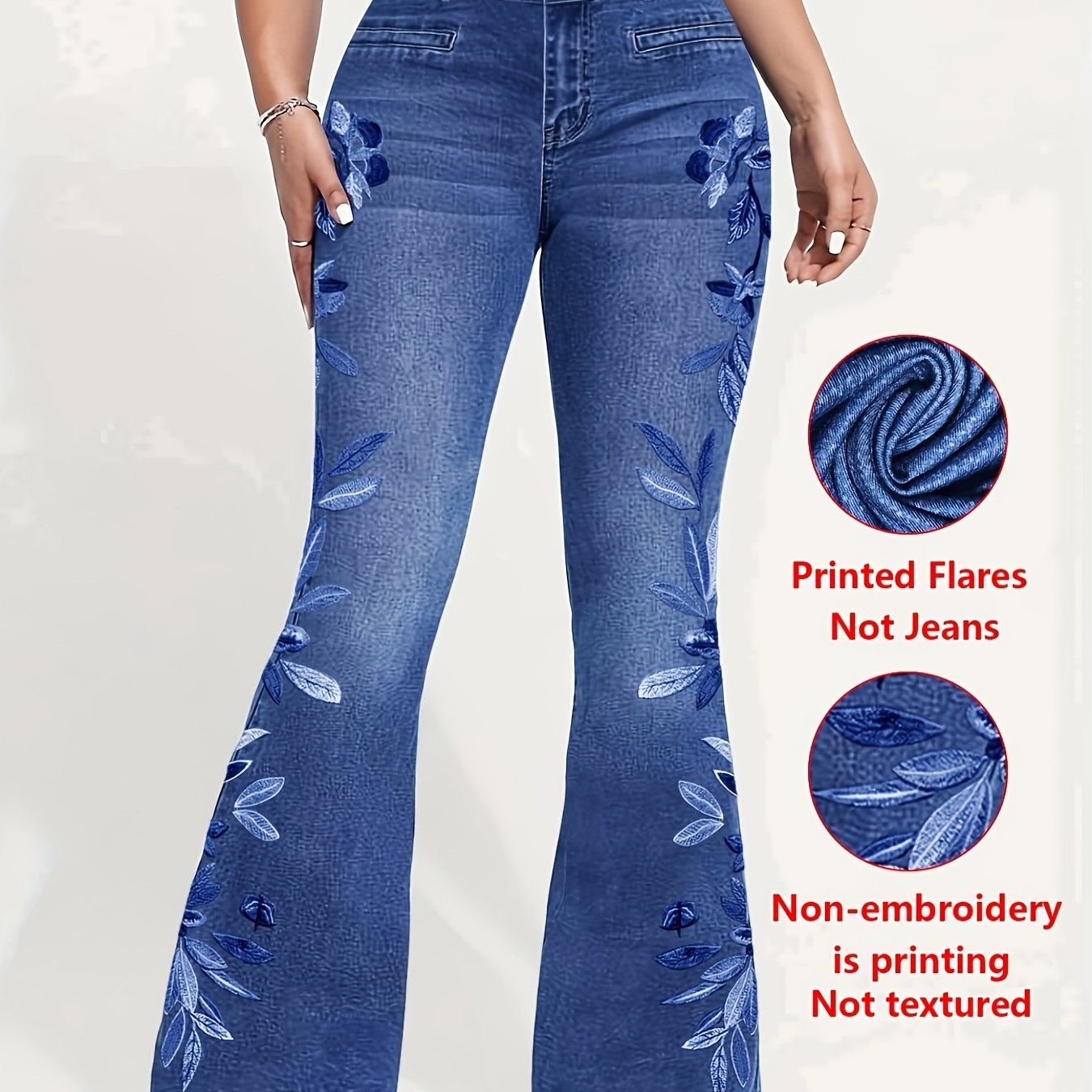 TEMU 【 denim】[ Denim ] Pantalones acampanados de denim para mujer - Pantalones de pierna tipo denim con efecto de denim , pantalones para todas para