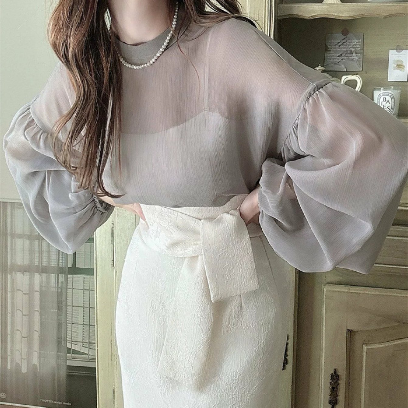 TEMU 和風 速乾ブラウスシャツ - セミ パフスリーブ ビーチトップ 、春秋向けベースレイヤー・重ね着アイテム、洗濯機洗い可 カジュアル エアコンシャツ