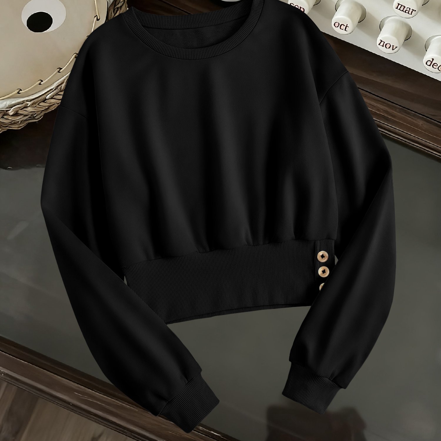 TEMU Cropped Sweatshirt, Petite-friendly, Korean Relaxed Style, Side Button, Essential