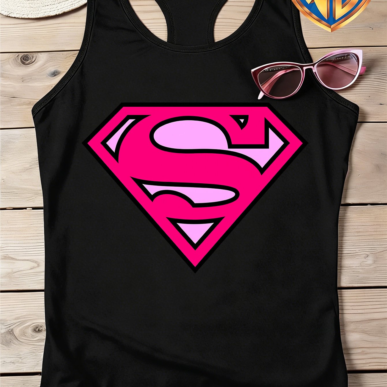 TEMU Wb Warner Authorizes "superman" Logo Print Design For Women's 2026 Fashion Vest, Summer , Women's Summer Vest, Options, And I-shaped Vest