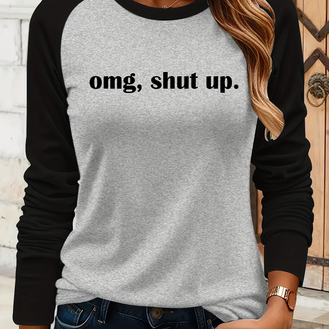 TEMU T-shirt à manches longues avec impression de lettres - Design fantaisiste tendance, parfait pour et , vêtements décontractés confortables pour