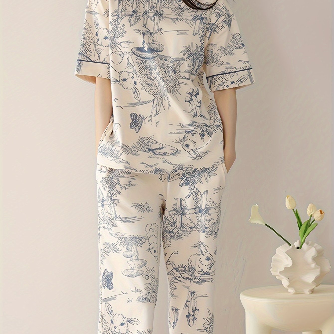 TEMU 【商品名】春夏にの半袖＆ドパンツのラウンジウェアセット。柔らかく高品質な素材を使用。