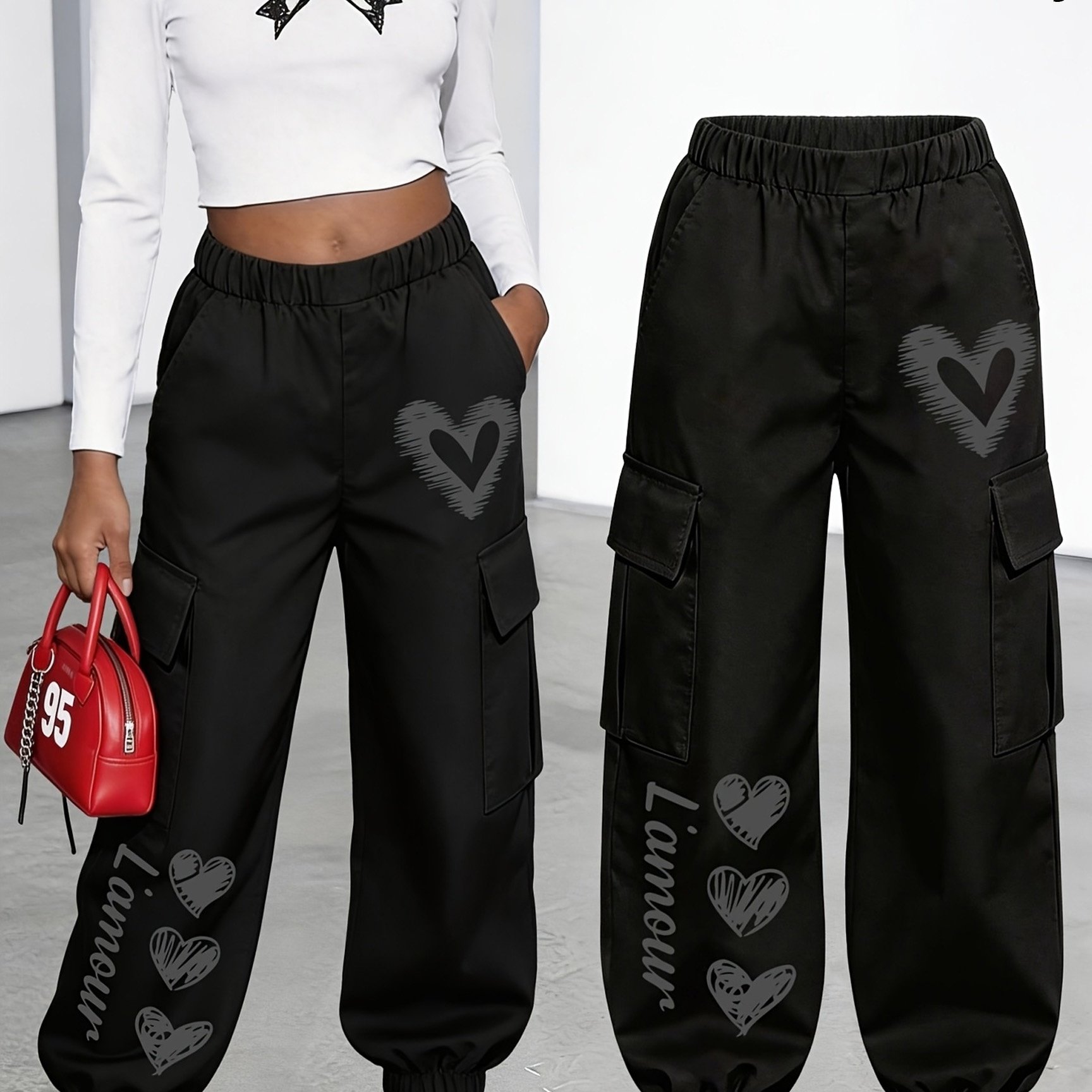 TEMU Nuovo Arrivo - Pantaloni Cargo da Donna Venduti Singolarmente, Pantaloni da Lavoro Carini e Divertenti con Stampa a e Multiple Tasche, Stile