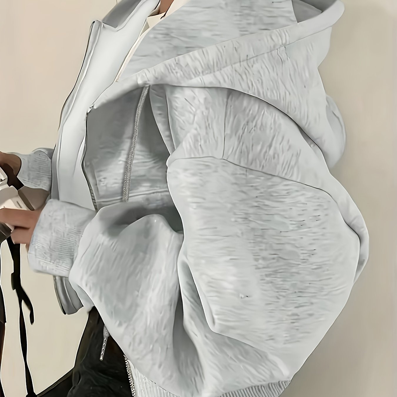 TEMU Sweat à capuche zippé de couleur unie pour femmes avec manches longues et poches - Veste légère et extensible pour tenue décontractée, sweat à
